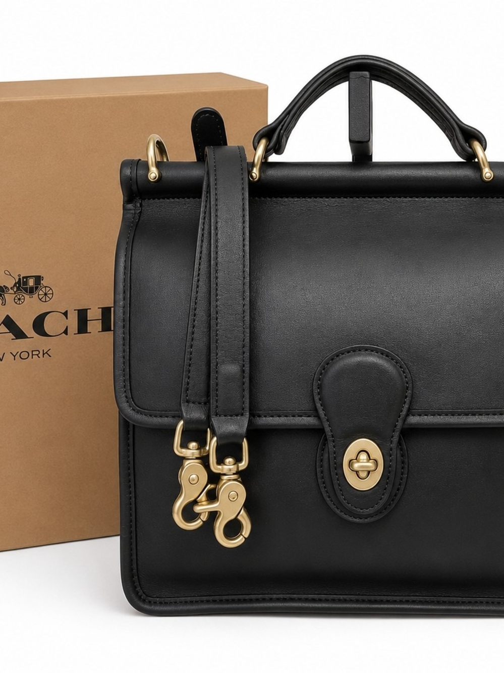 *****SOLD***** Coach Black Leather Turnlock Satchel